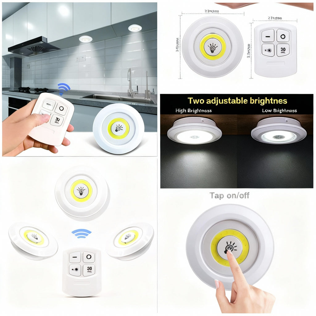 ثلاث مصابيح تشتغل بالبطارية و جهاز تحكم